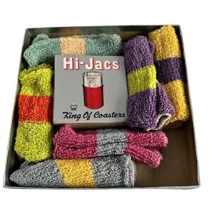 Vintage Drink Koozie Glass Sweaters MCM Retro Set of 6 Colorful Stripes Elastic